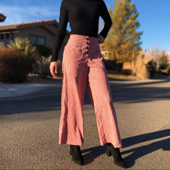 Wide Leg Button Fly Corduroy Trousers - Picture 2 of 6